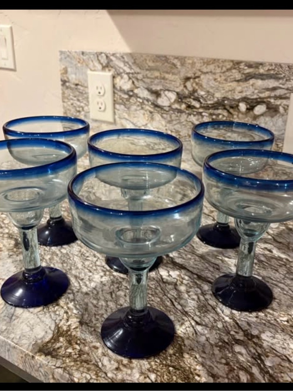 Set of 6 Blue-Rimmed Margarita Glasses